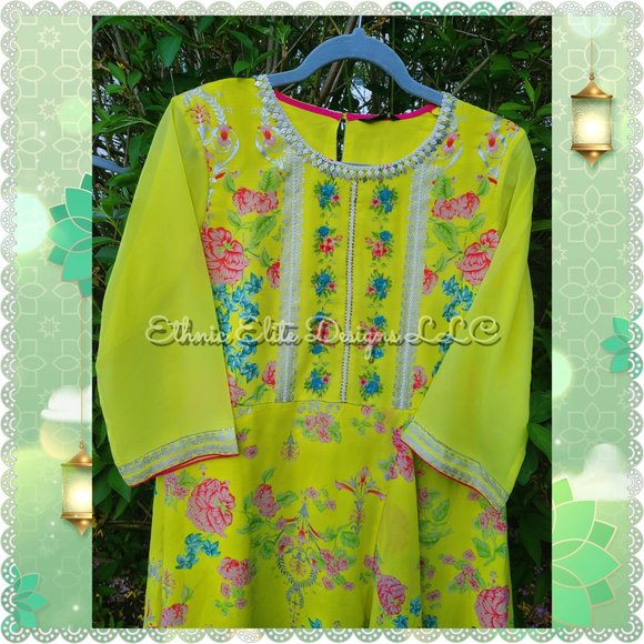 Wishful Womens Georgette Blend- Handwork Kurti With Legging- Party Wear Dress - Picture 8 of 10